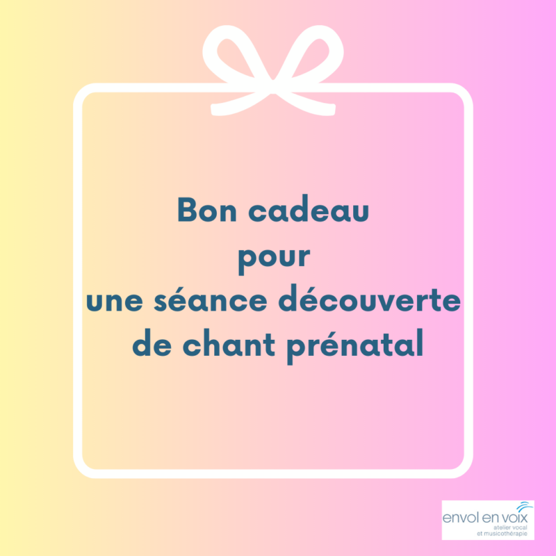Bon cadeau séance découverte chant prénatal Vignette rose orangée avec logo Envol en Voix et inscription Bon cadeau pour une séance découverte de chant prénatal